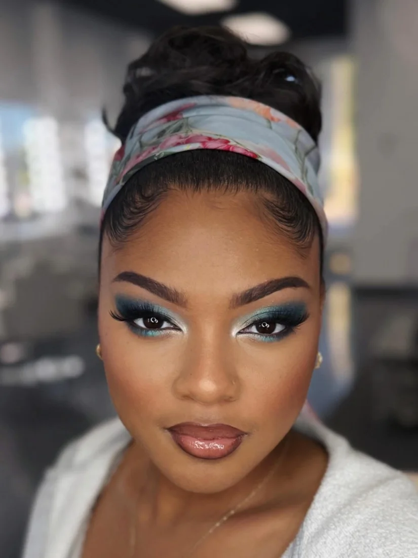 Glam eye look on a tutorial client at The Beauty Bar in Yuma